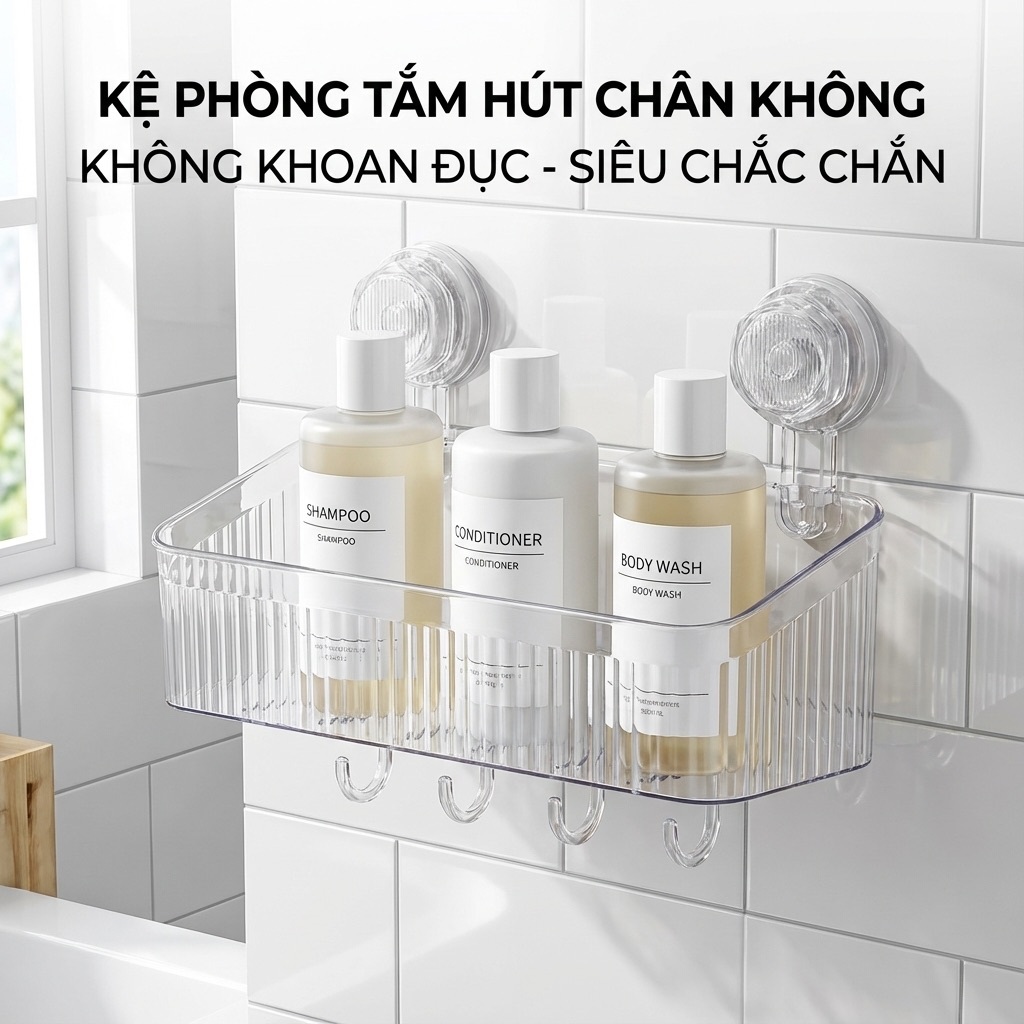 Kệ Đựng Đồ Nhà Tắm Dán Tường Hút Chân Không Kệ Nhựa Đựng Đồ Dán Tường Kèm  Móc Treo Tiện Lợi | Shopee Việt Nam