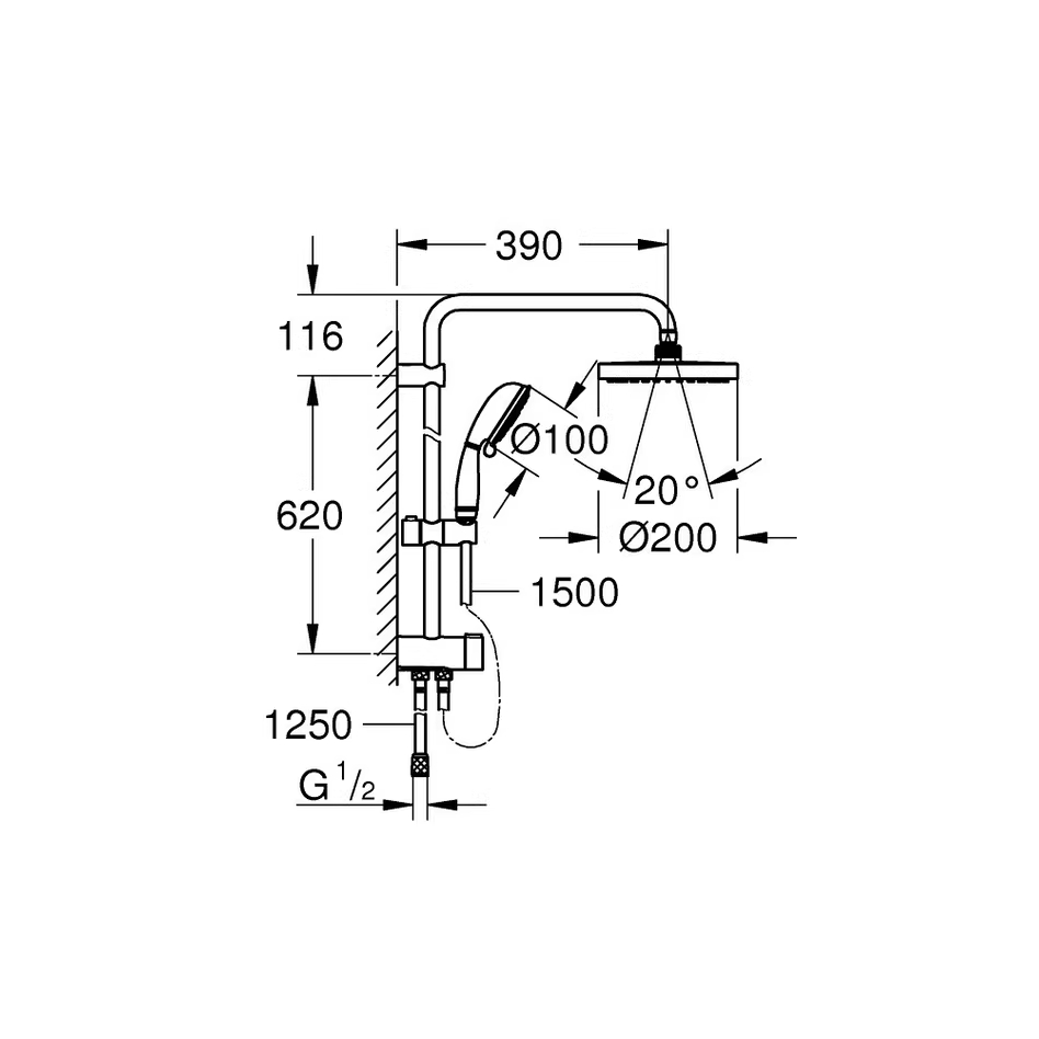 Hệ thống vòi sen Grohe Tempesta Rustic System 200 Flex với van chuyển hướng để lắp đặt trên tường 27394002