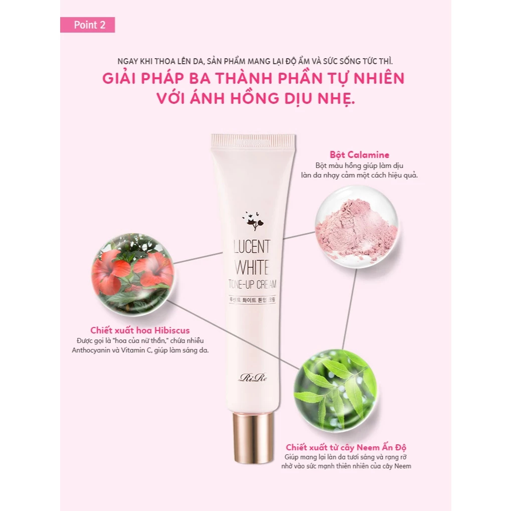 KEM DƯỠNG NÂNG TONE ĐA NĂNG 2 TRONG 1 - RIRE LUCENT WHITE TONE UP CREAM 40ml