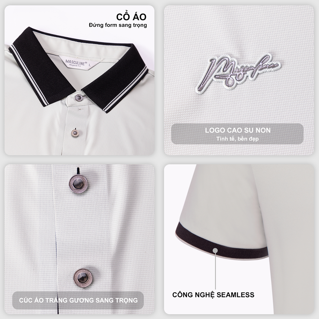 Áo polo nam MASCULINE APL615 cao cấp form regular fit bo chun phần cổ tay áo vải silk nylon spandex