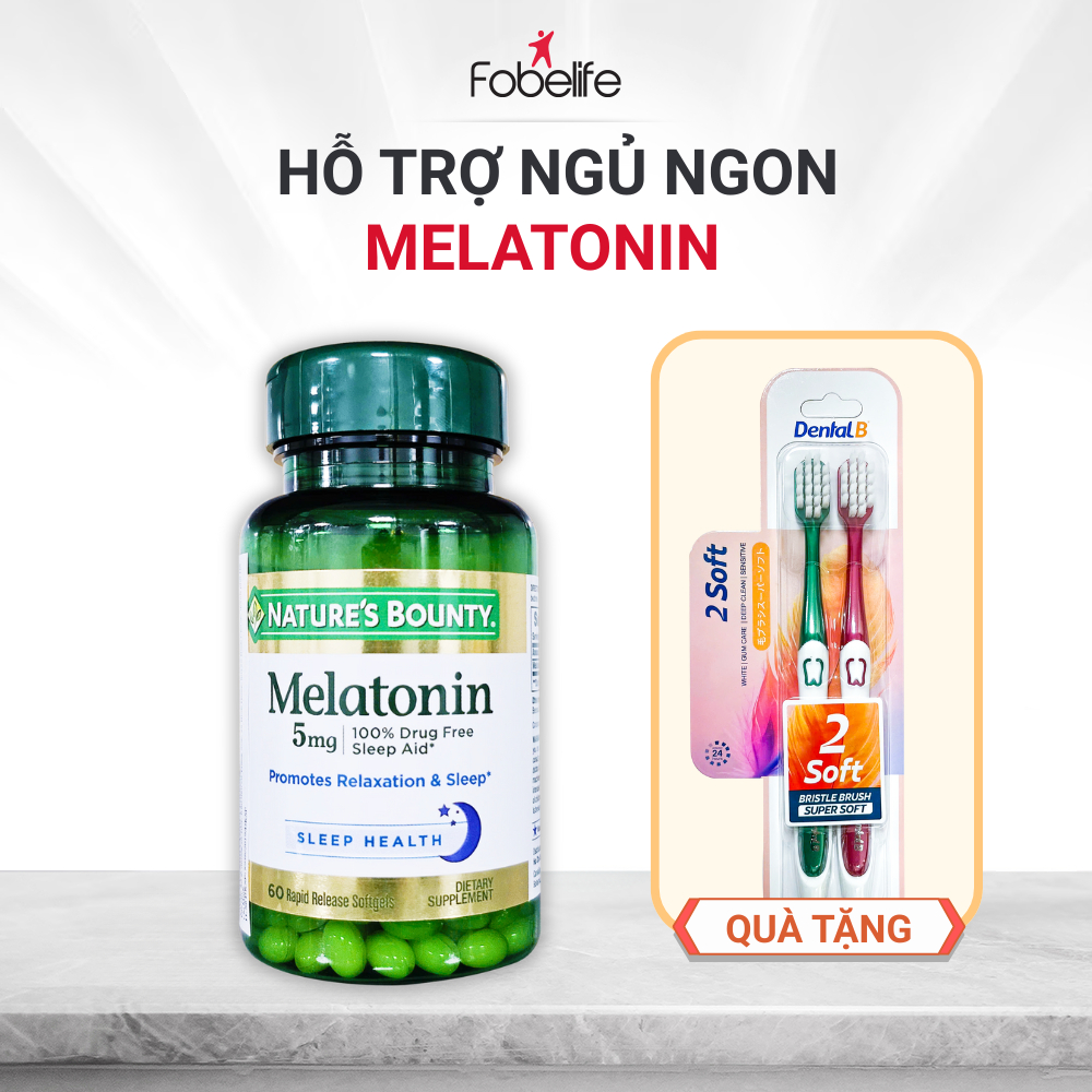 (Mỹ) Viên Uống MelaTonin 5mg Fobe Giúp Điều Hòa, Cải Thiện Giấc Ngủ NN - Lọ 60v