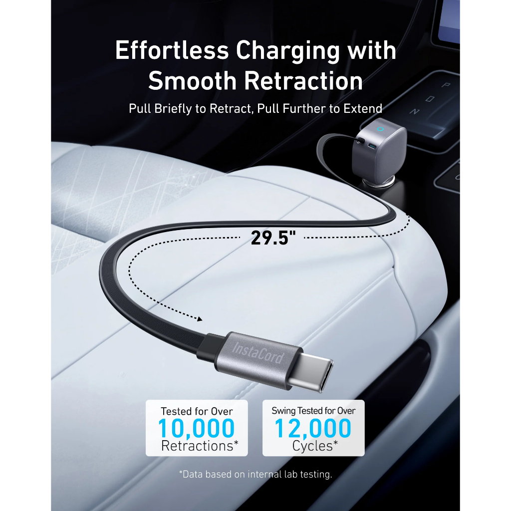 ANKER Nano A2738 Tẩu sạc ô tô 75W Max tích hợp cáp rút Type-C, sạc cùng lúc 2 thiết bị | A2738