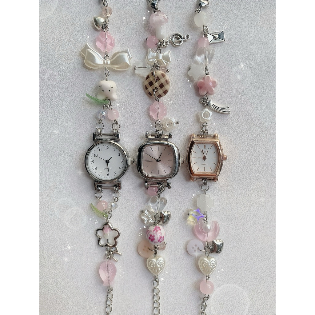 𝗛𝗔𝗡𝗗𝗠𝗔𝗗𝗘 | Đồng hồ custom kim loại xinh yêu, mix hạt cho các nàng | _.ktrynnk
