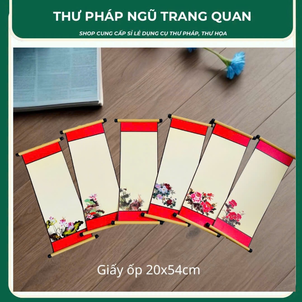 Giấy viết thư pháp, giấy ốp, giấy mỹ thuật 20x54cm in tranh giá rẻ viết sự kiện sét 10 tờ có nẹp