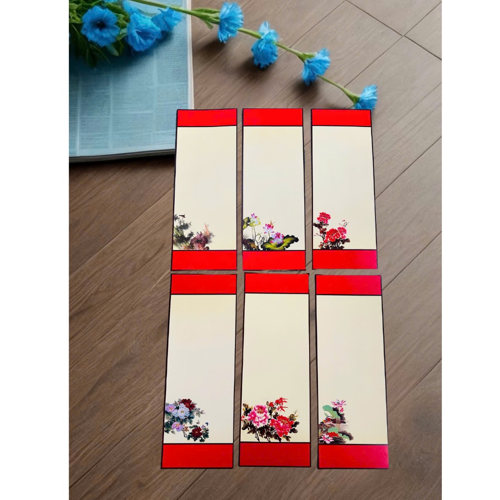 Giấy viết thư pháp, giấy ốp, giấy mỹ thuật 20x54cm in tranh giá rẻ viết sự kiện sét 10 tờ có nẹp