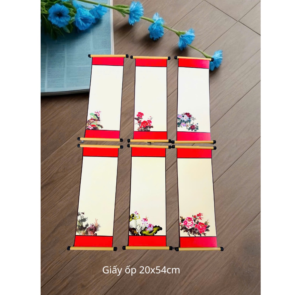 Giấy viết thư pháp, giấy ốp, giấy mỹ thuật 20x54cm in tranh giá rẻ viết sự kiện sét 10 tờ có nẹp