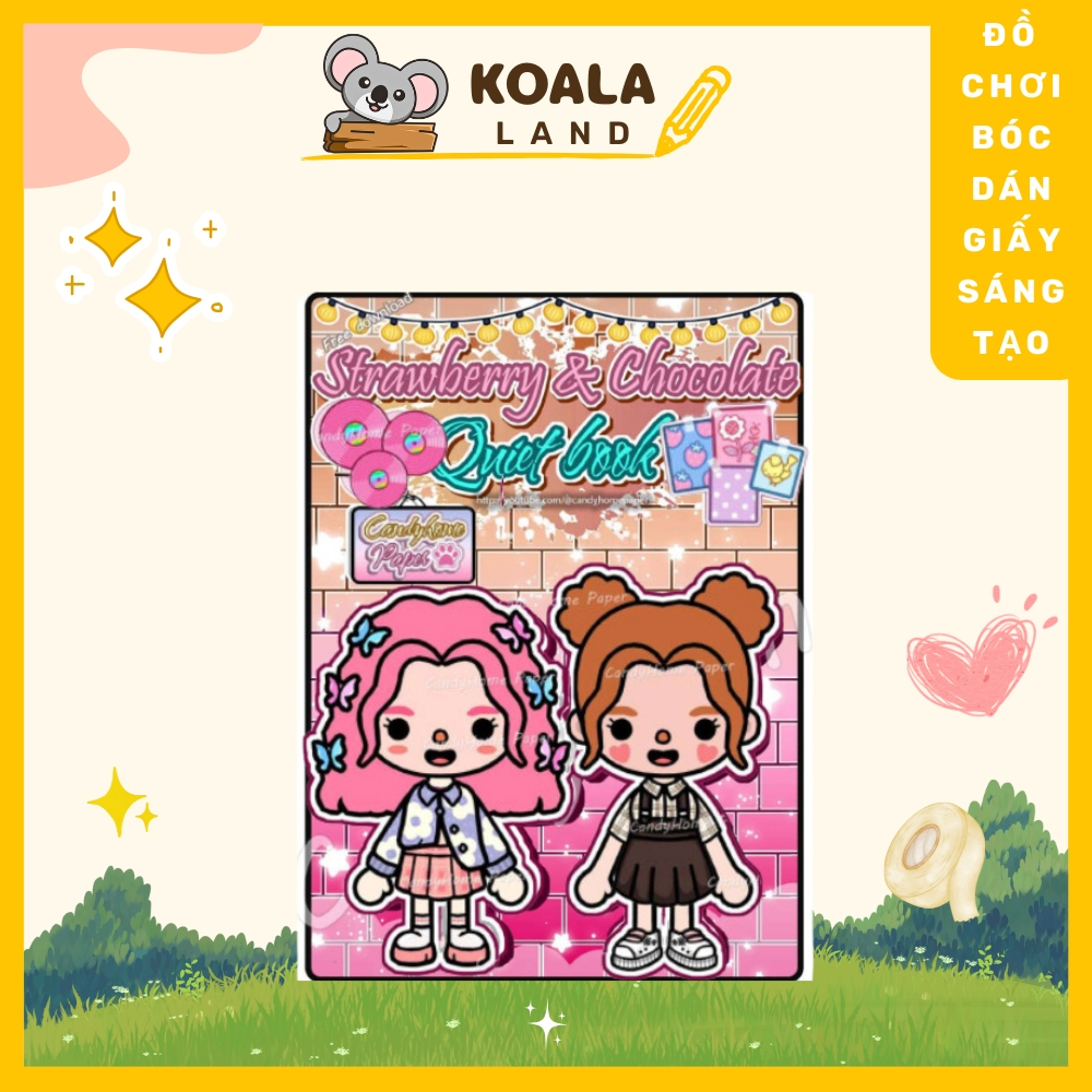 Đồ chơi Búp bê giấy Strawberry vs Chocolate toca toca  Quiet Book đồ chơi bóc dán thủ công diy