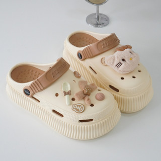 Dép sục nữ đế cao 5.5cm XIXITIAO kèm charm Mèo nơ nâu kiểu sandal quai hậu CSM-52 Mita