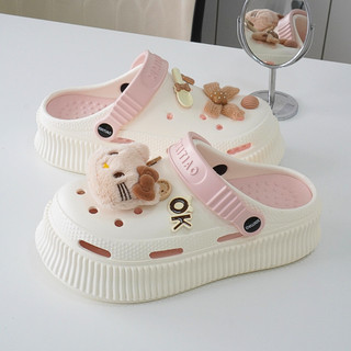 Dép sục nữ đế cao 5.5cm XIXITIAO kèm charm Mèo nơ nâu kiểu sandal quai hậu CSM-52 Mita
