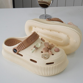 Dép sục nữ đế cao 5.5cm XIXITIAO kèm charm Mèo nơ nâu kiểu sandal quai hậu CSM-52 Mita
