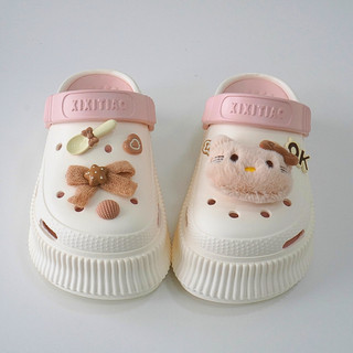 Dép sục nữ đế cao 5.5cm XIXITIAO kèm charm Mèo nơ nâu kiểu sandal quai hậu CSM-52 Mita