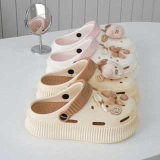 Dép sục nữ đế cao 5.5cm XIXITIAO kèm charm Mèo nơ nâu kiểu sandal quai hậu CSM-52 Mita
