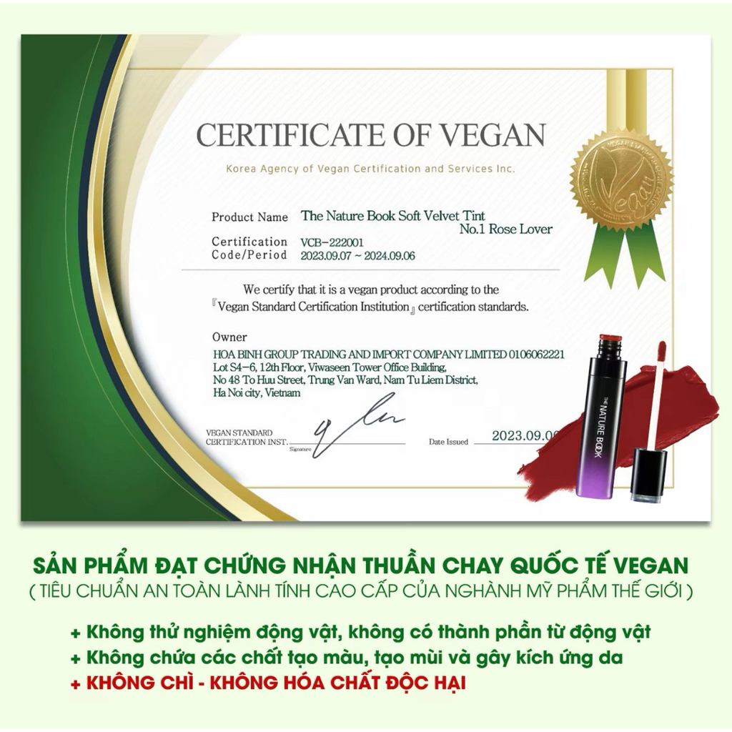 Son thuần chay The Nature Book Soft Velvet Tint Hàn Quốc thỏi 7ml
