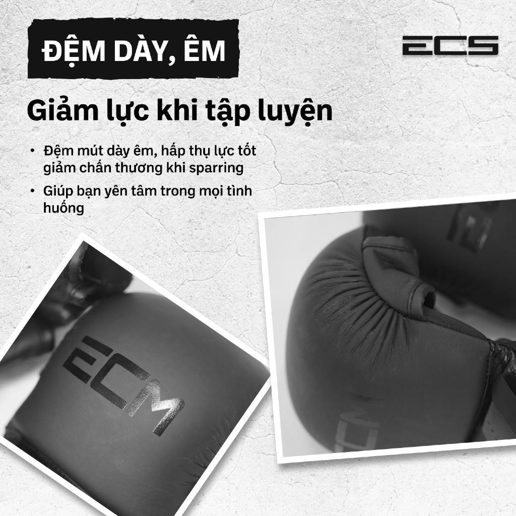 Găng tay hở ngón MMA sparing ECM, Đệm êm giảm lực, Khoá 2 lớp chắc chắn, Da bò nguyên tấm bền bỉ