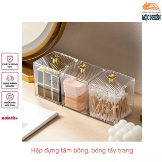 Combo 3 Hộp nhựa Mica đựng tăm bông, bông tẩy trang trong suốt - đa năng, tiện dụng