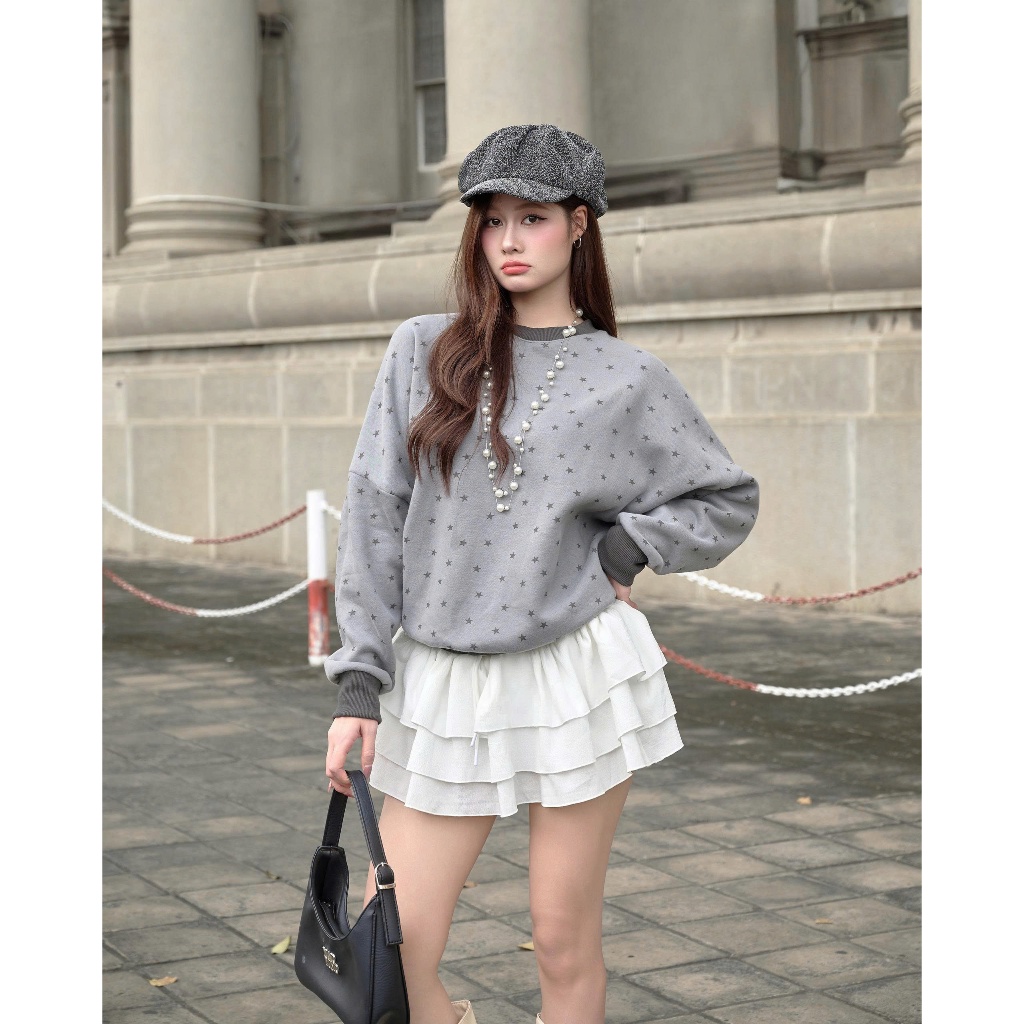 MADMIND Áo Nỉ Sweater Unisex Tay Dài In Ngôi Sao Mặc D8 - Xám, Xám Trắng , Xám Chì , Nâu, Chấm Bi | BigBuy360 - bigbuy360.vn