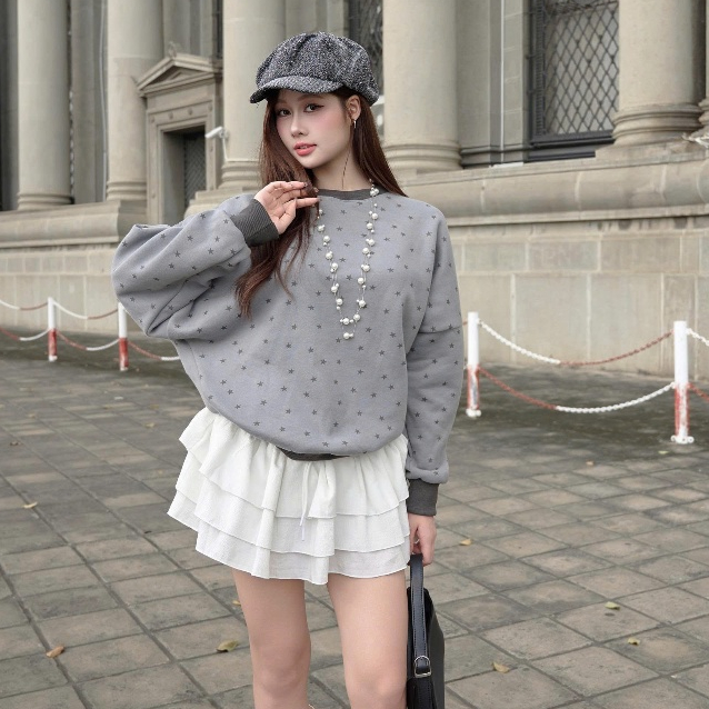 MADMIND Áo Nỉ Sweater Unisex Tay Dài In Ngôi Sao Mặc D8 - Xám, Xám Trắng , Xám Chì , Nâu, Chấm Bi | BigBuy360 - bigbuy360.vn