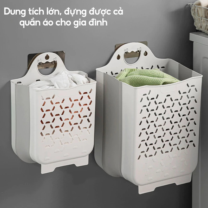 Giỏ đựng đồ DOMI GDD01 – thiết kế treo tường, gấp gọn, chất liệu nhựa dẻo, tặng kèm miếng dán AMIZIN