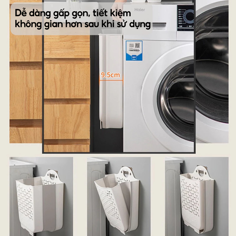Giỏ đựng đồ DOMI GDD01 – thiết kế treo tường, gấp gọn, chất liệu nhựa dẻo, tặng kèm miếng dán AMIZIN