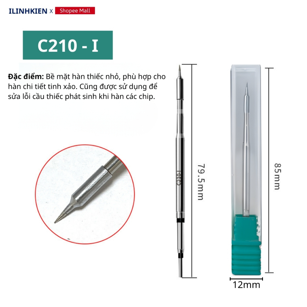 Mũi hàn C210 - C245 Lõi Đồng Tích Hợp Lõi Phát Nhiệt Dẫn Nhiệt Nhanh Độ Bền Cao Cao Cấp ILinhkien