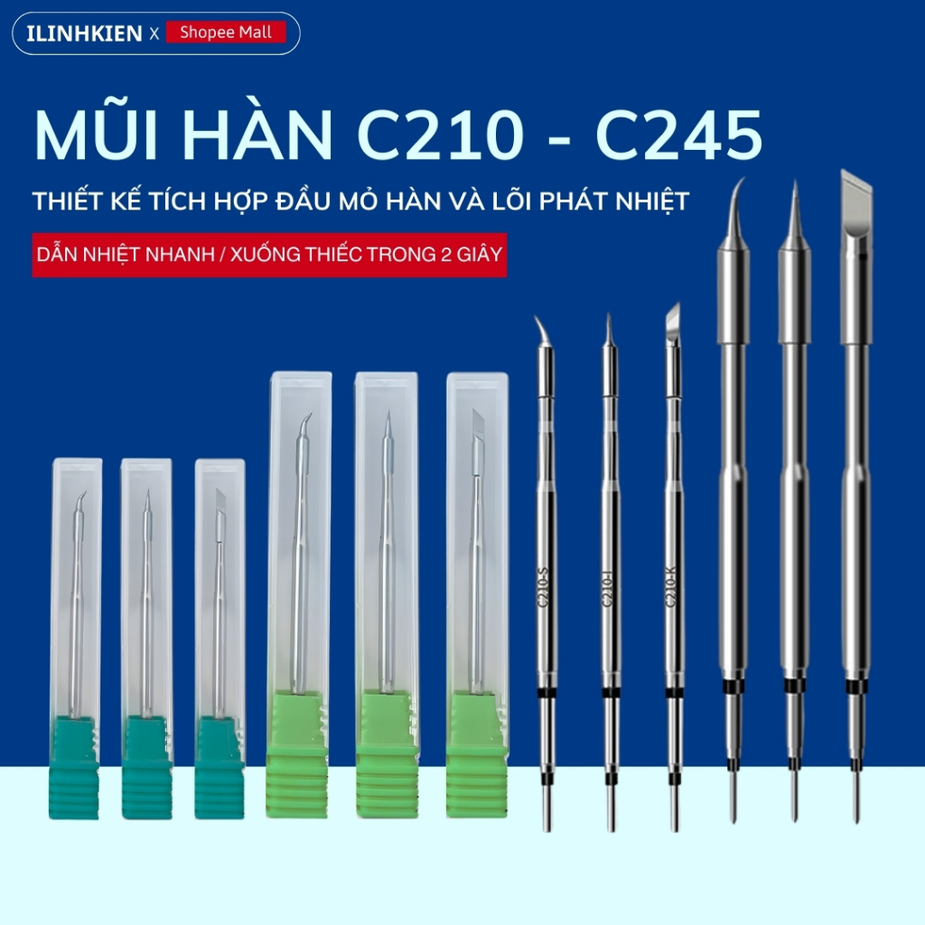 Mũi hàn C210 - C245 Lõi Đồng Tích Hợp Lõi Phát Nhiệt Dẫn Nhiệt Nhanh Độ Bền Cao Cao Cấp ILinhkien