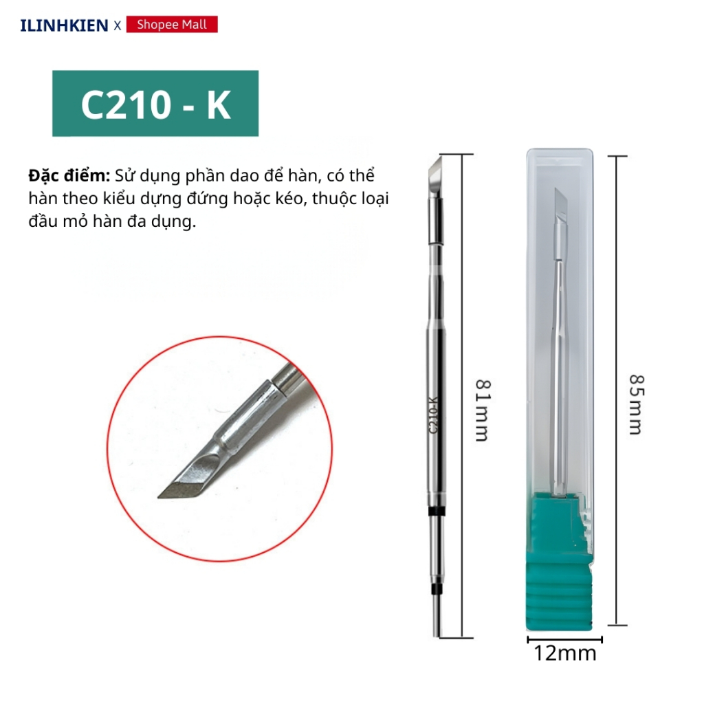 Mũi hàn C210 - C245 Lõi Đồng Tích Hợp Lõi Phát Nhiệt Dẫn Nhiệt Nhanh Độ Bền Cao Cao Cấp ILinhkien
