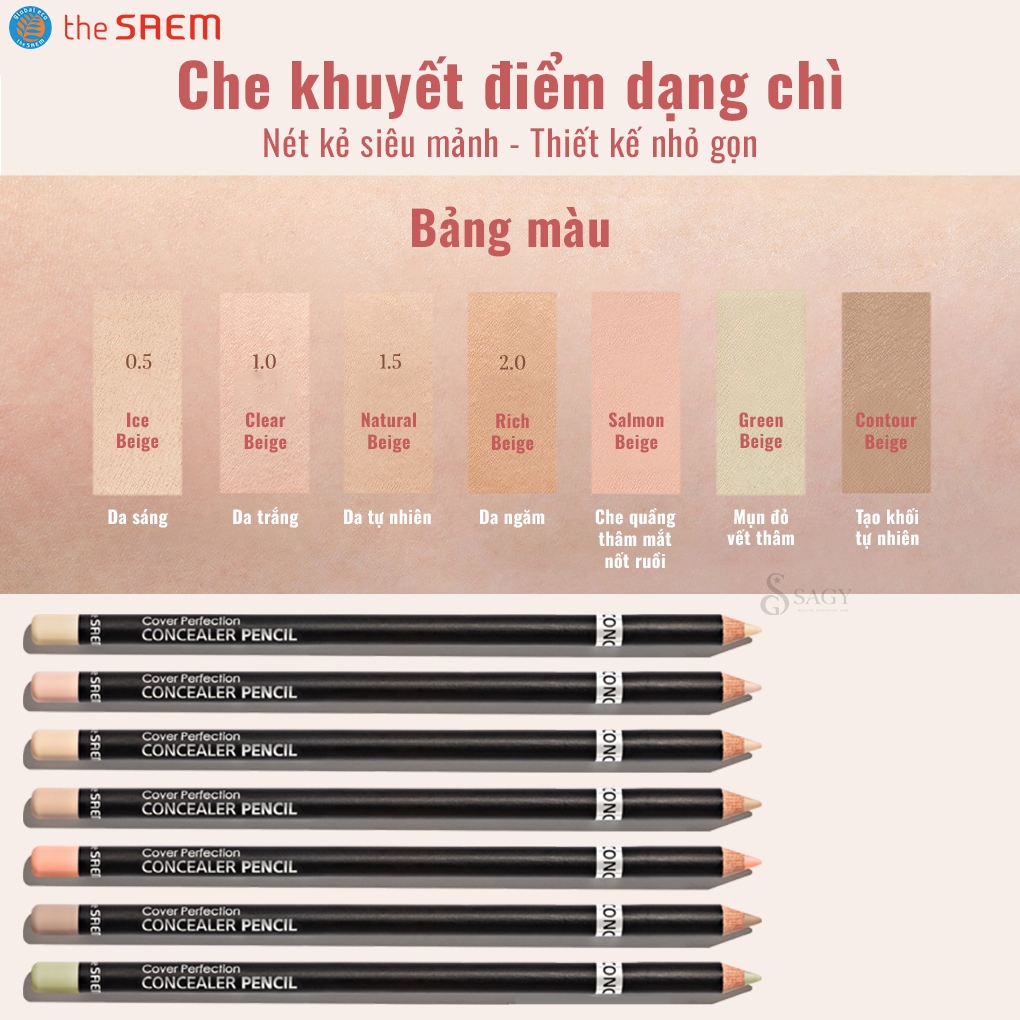 [Must have] Chì Che Khuyết Điểm THE SAEM Cover Perfection Concealer Pencil CKĐ Đủ Màu che siêu đỉnh (Ko kèm gọt)