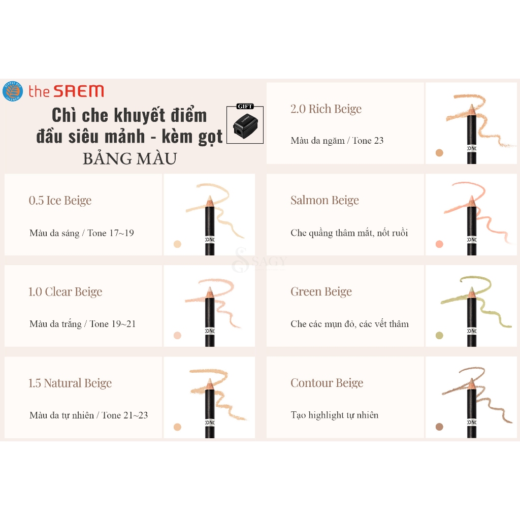 [Must have] Chì Che Khuyết Điểm THE SAEM Cover Perfection Concealer Pencil CKĐ Đủ Màu che siêu đỉnh (Ko kèm gọt)