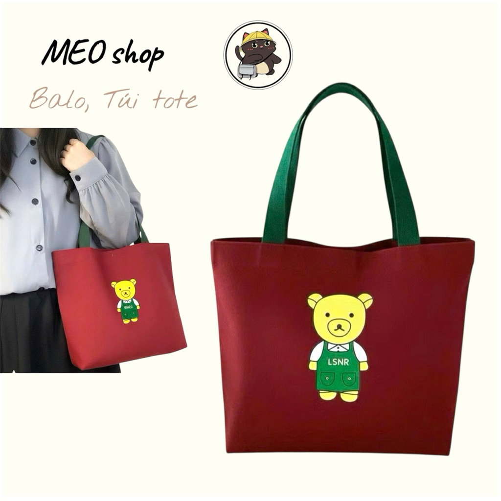 túi tote đi làm dễ thương vải bố chống nước nhiều màu tote gấu | BigBuy360 - bigbuy360.vn