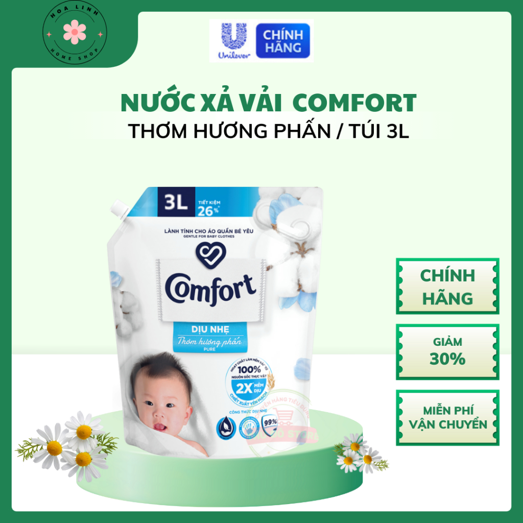 Nước Xả Vải Comfort Thơm Hương Phấn Lành Tính Cho Quần Áo Bé - Túi 3L vg9ke1_096