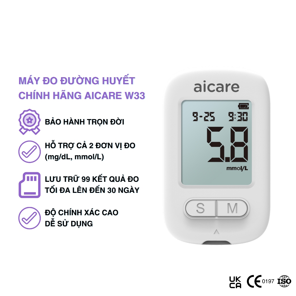 Máy Đo Đường Huyết  AICARE + 50 Que Thử + Tặng 50 Kim Lấy Máu Đo Nhanh Chính Xác Dễ Sử Dụng Tại Nhà