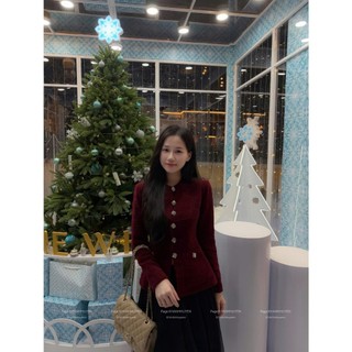 MIMI CLOTHING - Bộ đồ đỏ áo tweed + chân váy voan dài