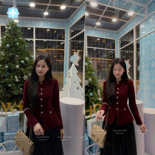 MIMI CLOTHING - Bộ đồ đỏ áo tweed + chân váy voan dài