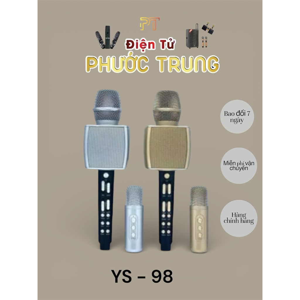 Combo 2 Micro Karaoke Bluetooth YS98 Song ca kèm loa không dây giả giọng nói -Kèm micro song ca