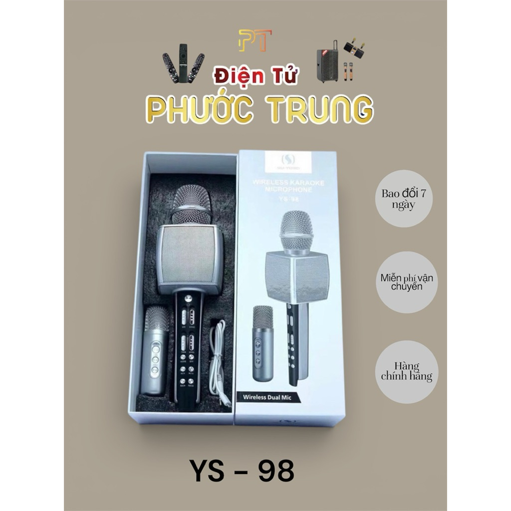 Combo 2 Micro Karaoke Bluetooth YS98 Song ca kèm loa không dây giả giọng nói -Kèm micro song ca