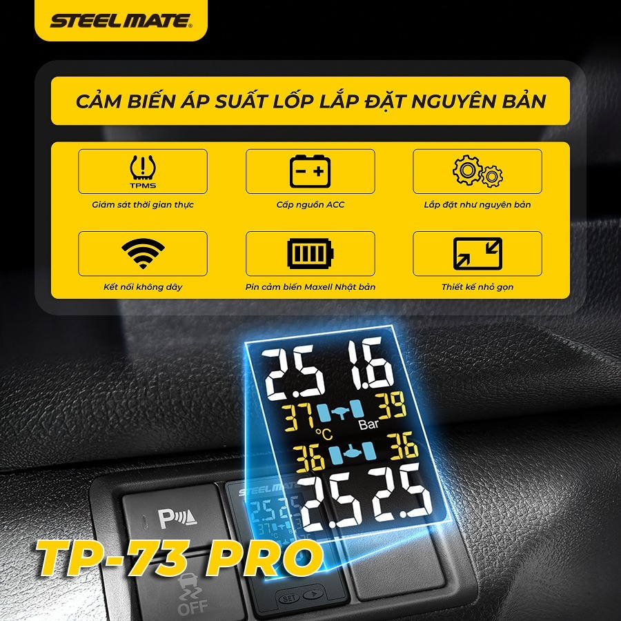 [TPMS] Cảm Biến Áp Suất Lốp STEELMATE TP-73 PRO, Van Trong Lỗ Chờ Taplo các dòng xe TOYOTA, SUBARU - Bảo hành 3 năm