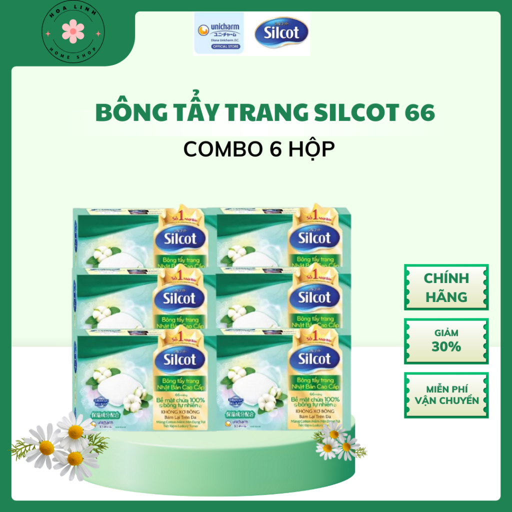 Bộ 6 hộp Bông trang điểm (bông tẩy trang) cao cấp Silcot Premium 66 miếng/hộp