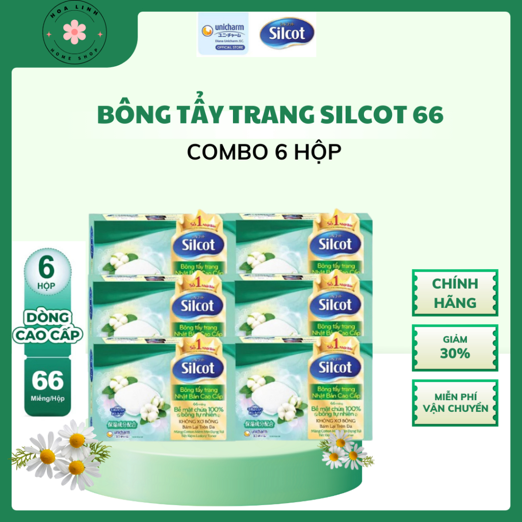 Bộ 6 hộp Bông trang điểm (bông tẩy trang) cao cấp Silcot Premium 66 miếng/hộp