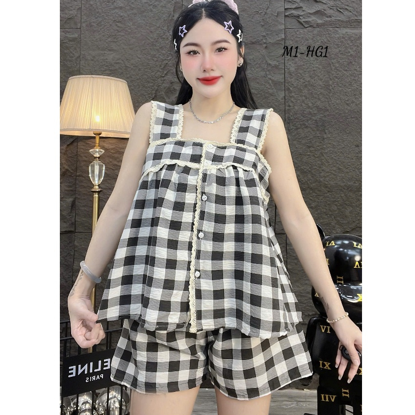 Đồ bộ nữ đồ mặc nhà,đồ ngủ dễ thương,đồ đũi cao cấp,cổ vuông viền ren quần đùi họa tiết hottrend[320]