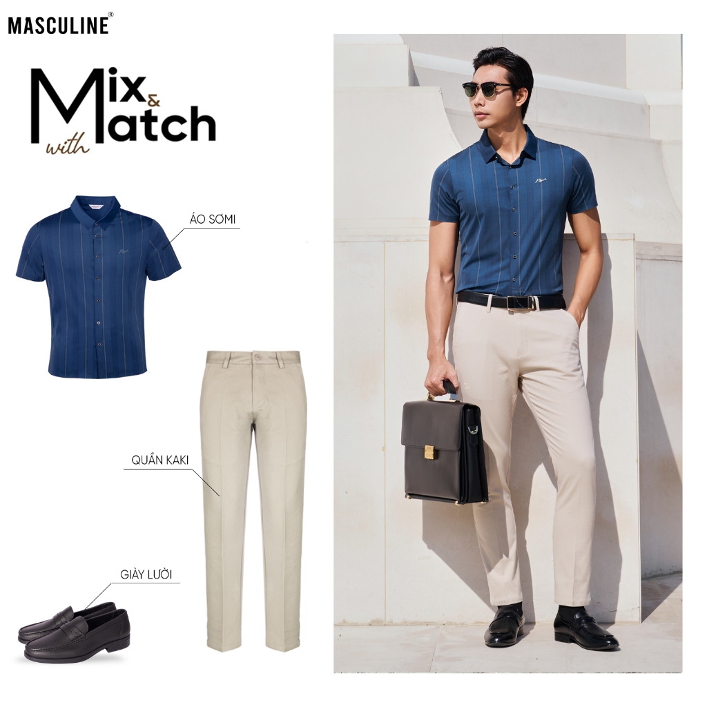Áo sơ mi nam MASCULINE ASM600 - Sơ mi cộc tay cao cấp form regular tay ngắn vải silk nylon spandex