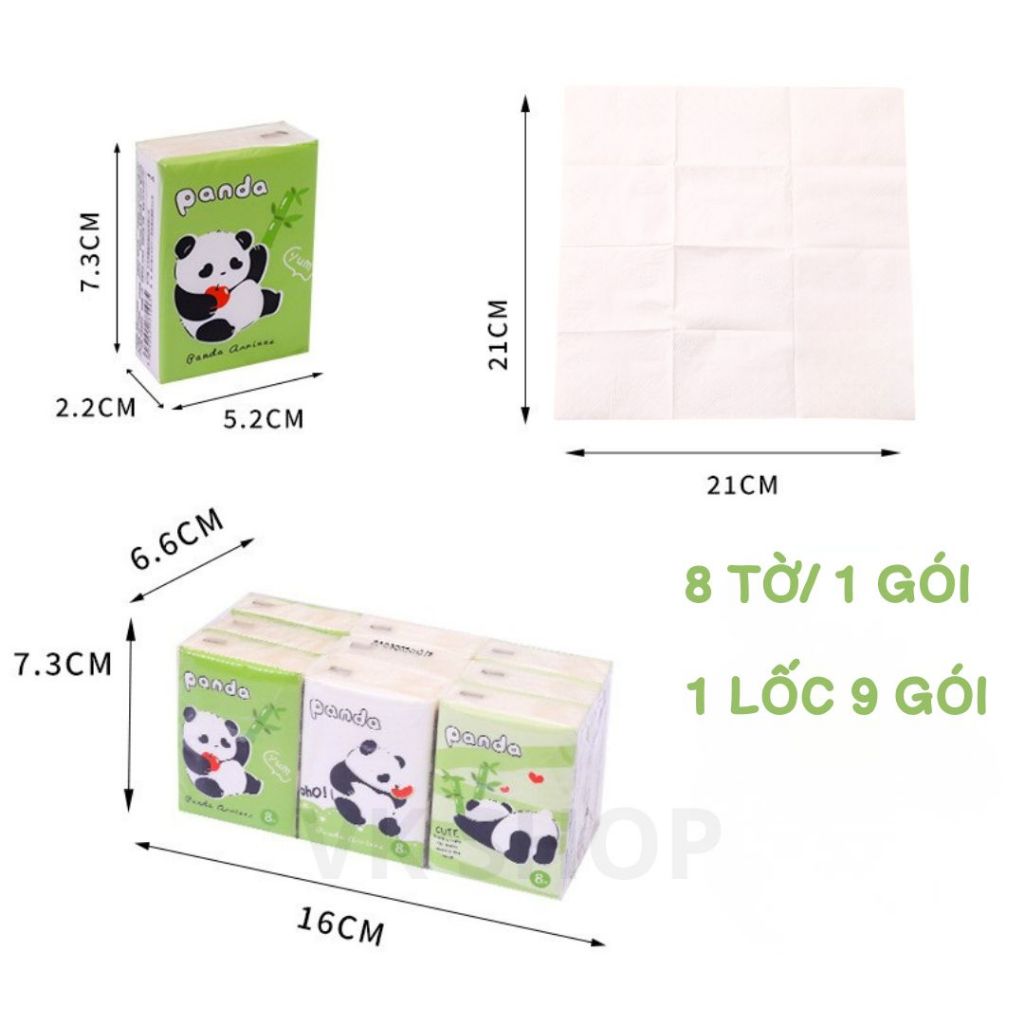 Lốc 9 Bịch Khăn Giấy Mini Panda Cute – Khăn Giấy Bỏ Túi Mềm Mịn, Tiện Mang Theo Khi Đi Du Lịch
