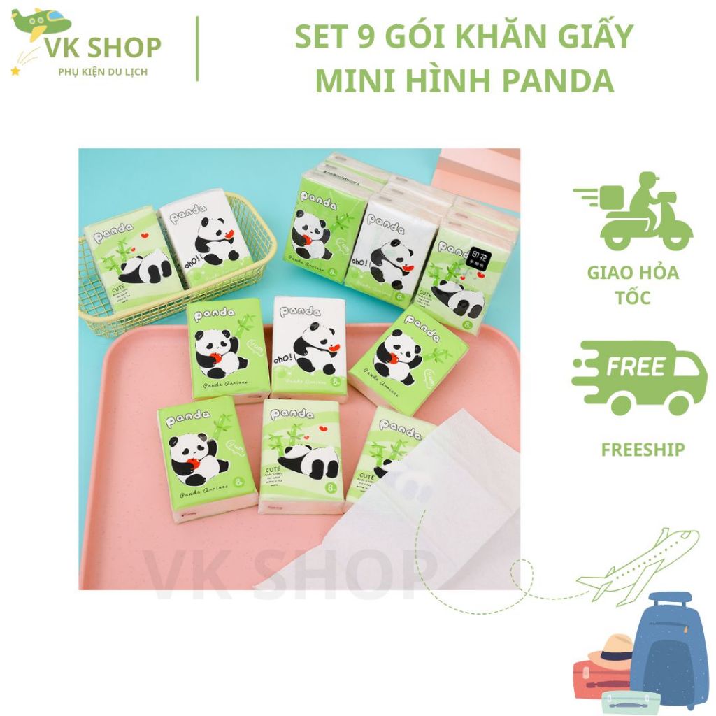Lốc 9 Bịch Khăn Giấy Mini Panda Cute – Khăn Giấy Bỏ Túi Mềm Mịn, Tiện Mang Theo Khi Đi Du Lịch