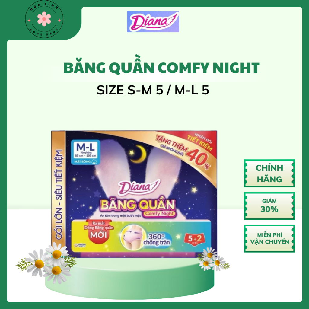 Băng quần Băng Vệ Sinh dạng quần Diana COMFY NIGHT gói 2M / gói 5M