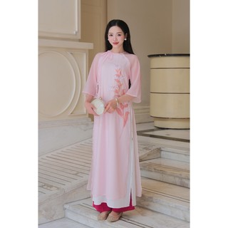 [LAMER X PHƯƠNG ANH ĐÀO] Áo Dài Cách Tân Dáng Suông Ngọc Hoa (Không Quần) 2 Lớp Tơ Óng Và Lụa Đính Kết Thủ Công Cao Cấp