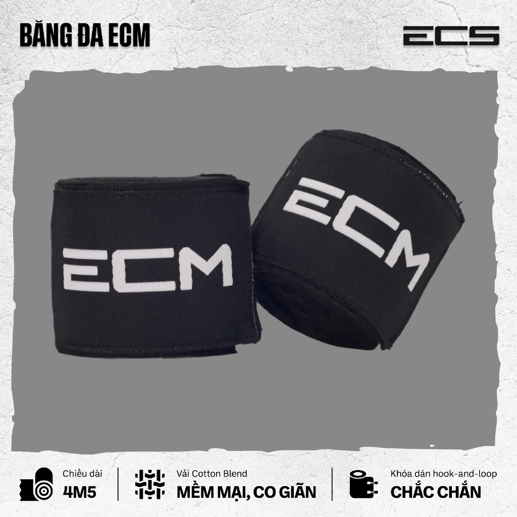 Băng đa quấn tay MMA/Boxing ECM, Chiều dài 4m5, Cotton blend mềm, Co giãn, Hook n loop chắc chắn