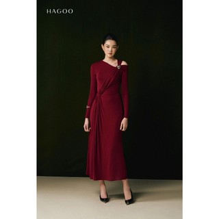 Váy thun nữ nhún eo khuy cài vai trang trí HAGOO 2 màu Đen/ Đỏ phong cách sang trọng thanh lịch [V9052]