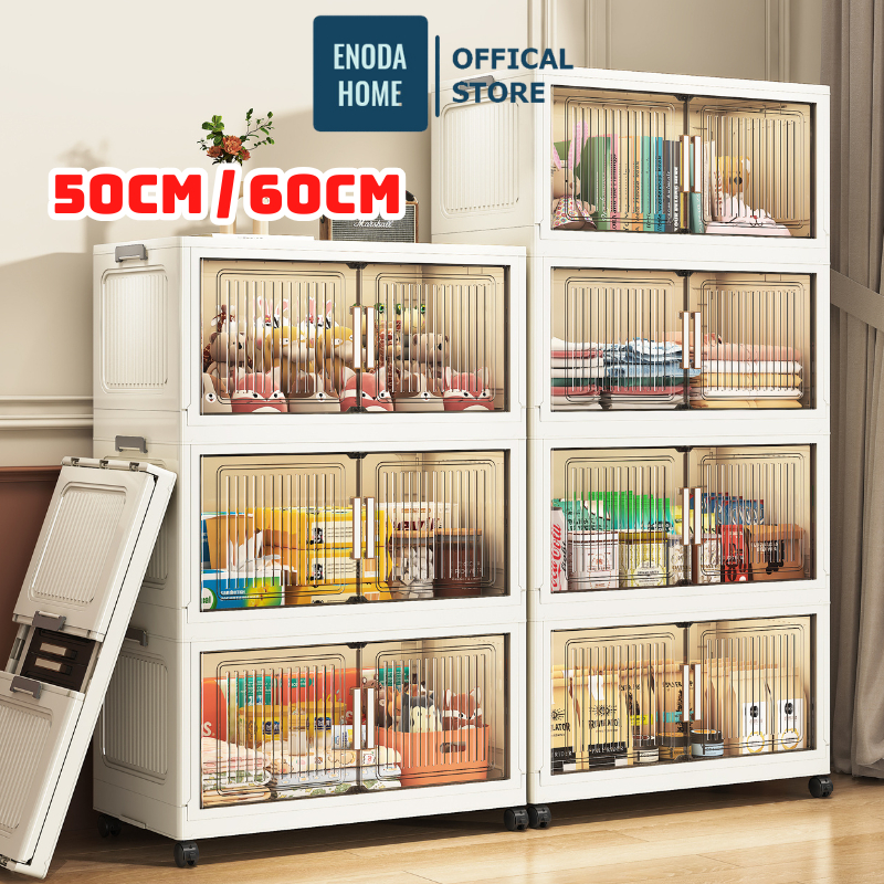 Tủ Nhựa Gấp Gọn ENODA HOME, Tủ Đựng Đồ Đa Năng Kích Thước Lớn, Cửa Trong Suốt, Có Bánh Xe Tiện Lợi TUN058