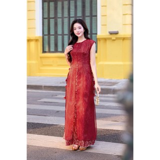 [LAMER X PHƯƠNG ANH ĐÀO] Áo Dài Cách Tân Phúc Hoa (Không Quần) Dáng Ôm Vai Chờm 5 Tà Cổ Tròn LAMER S61A25Q013
