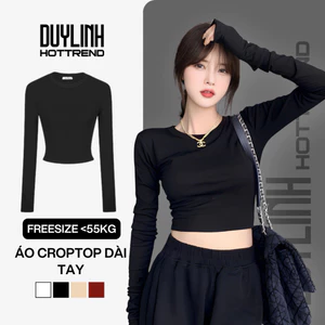 Áo croptop cổ tròn tay dài nữ ôm dáng chất borip cotton co giãn DUYLINH DL25TD