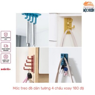 Combo 3 Móc treo đồ dán tường 4 chấu xoay 180 độ - đa năng, tiện dụng